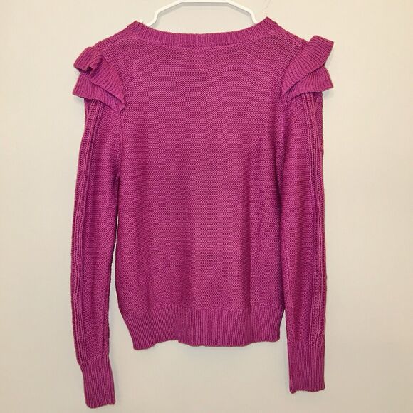 Jessica Simpson Ruffled Pullover Sweater Womens Small Rosebud Cable Knit NEW - Picture 2 of 11
